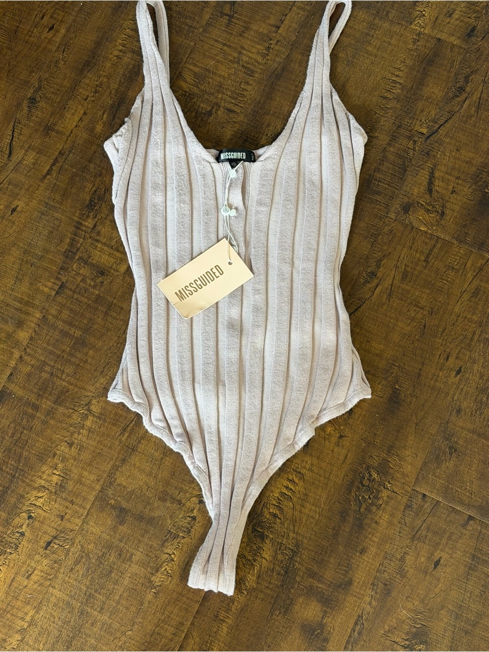 Missguided + Ribbed Mauve One-Piece Bodysuit